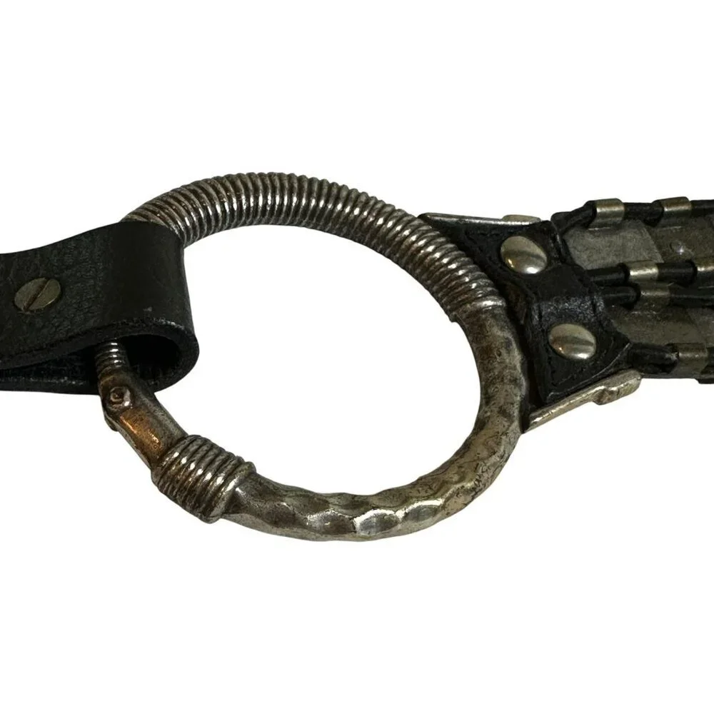 Chico's Black Leather and Pewter Metal Boho Casual Chunky Belt Size Medium